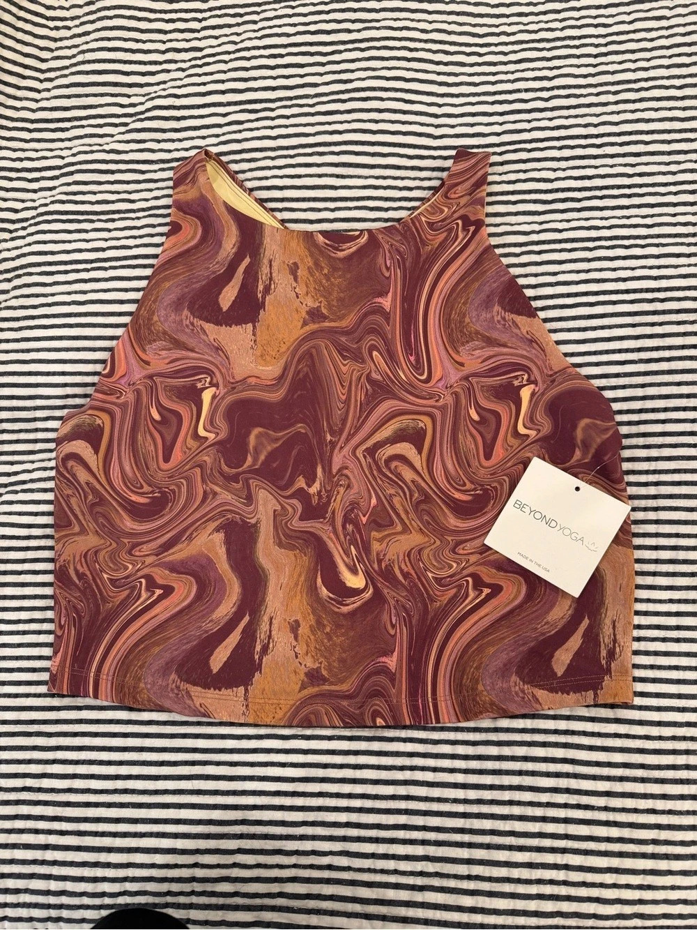 Beyond Yoga Focus Printed Crop Tank Swim Top Brown & Pink XL